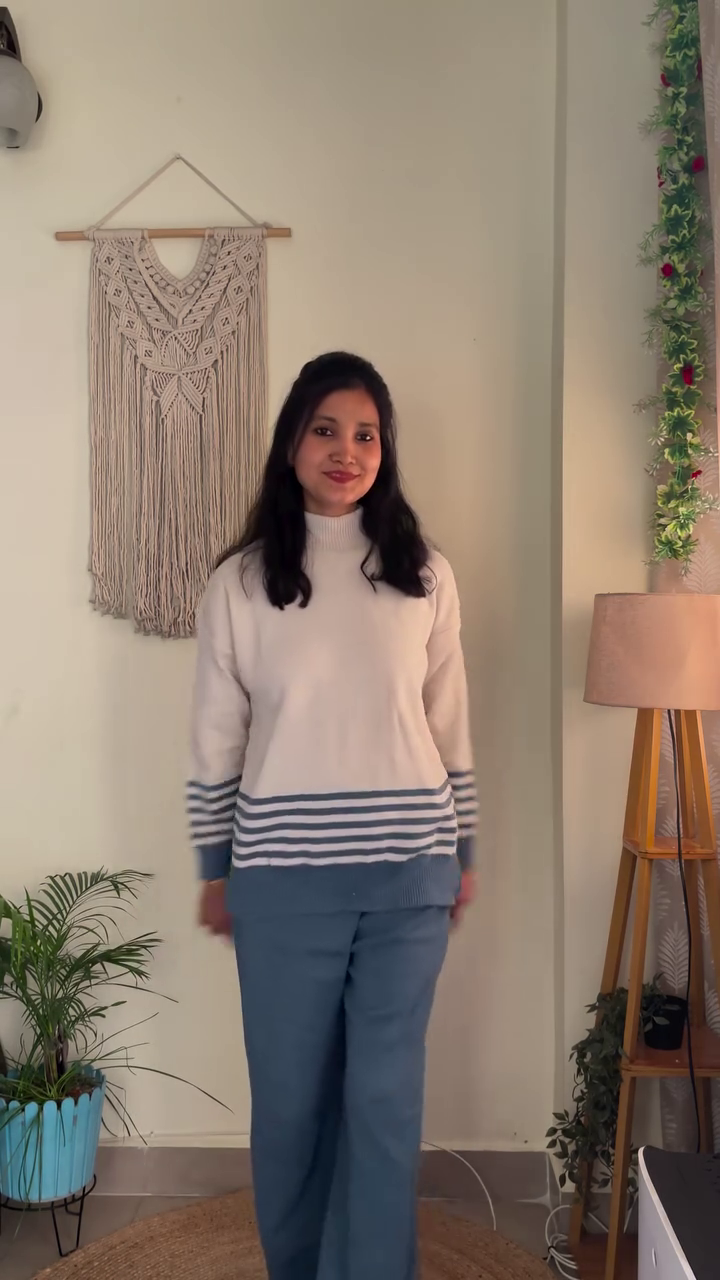 🌊Coastal Comfort Blue Striped Pullover Sweater & Matching Lounge Pants Set with Relaxed Fit🌊