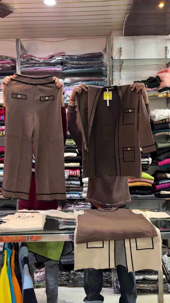 Olive & Brown Contrast Trim Full Sleeve Knit Co‑ord Set with Longline Cardigan 💚🤎