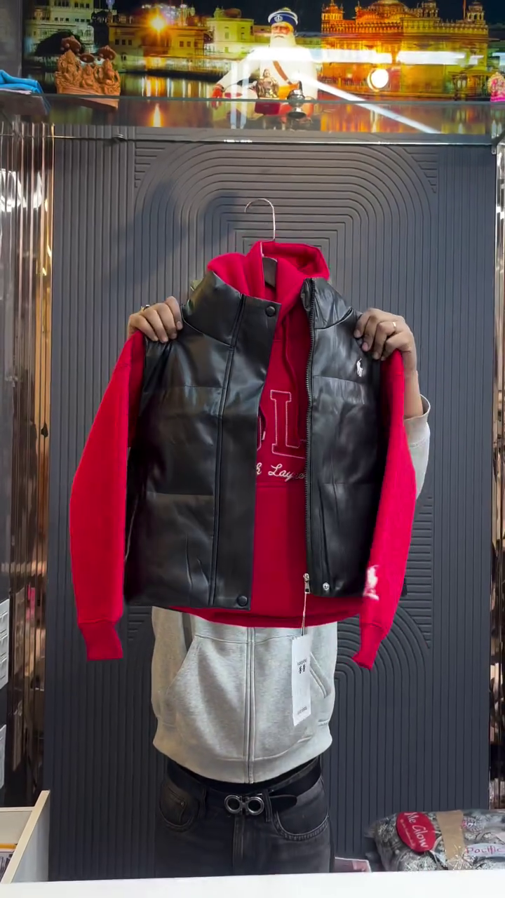 Pink Hoodie with Black Faux Leather Puffer Gilet Layered Winter Street Set 🩷🖤❄️