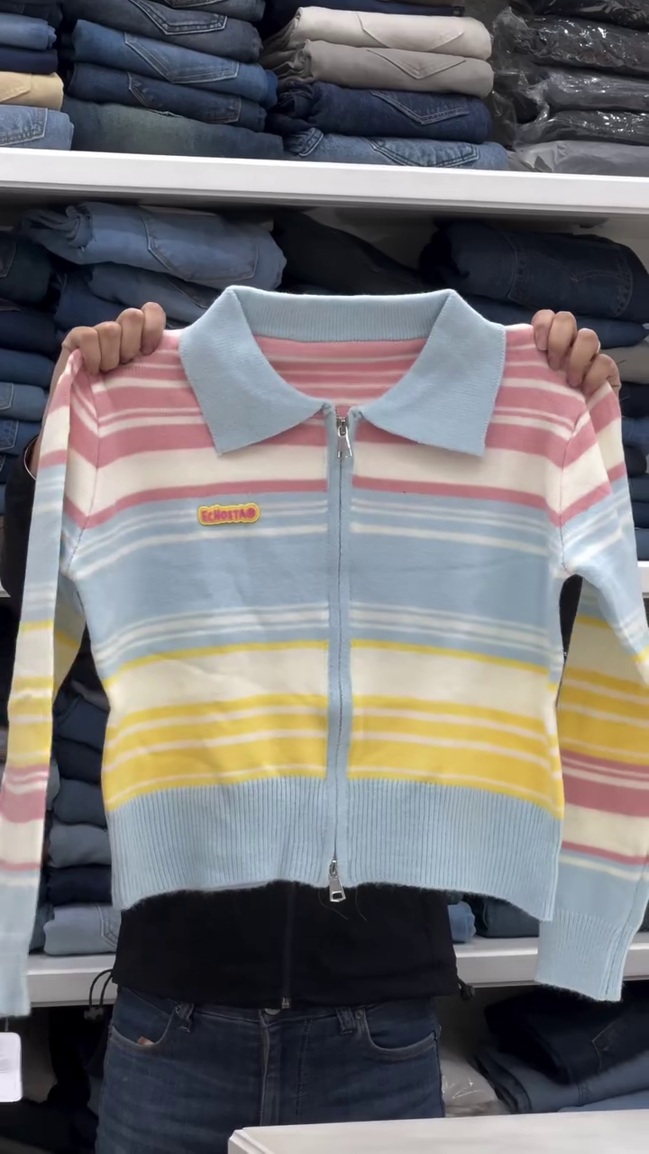 ✨Trendy Striped Cute Colorful Girls Winter Zip Cardigan Sweater With Soft Cozy Fabric✨