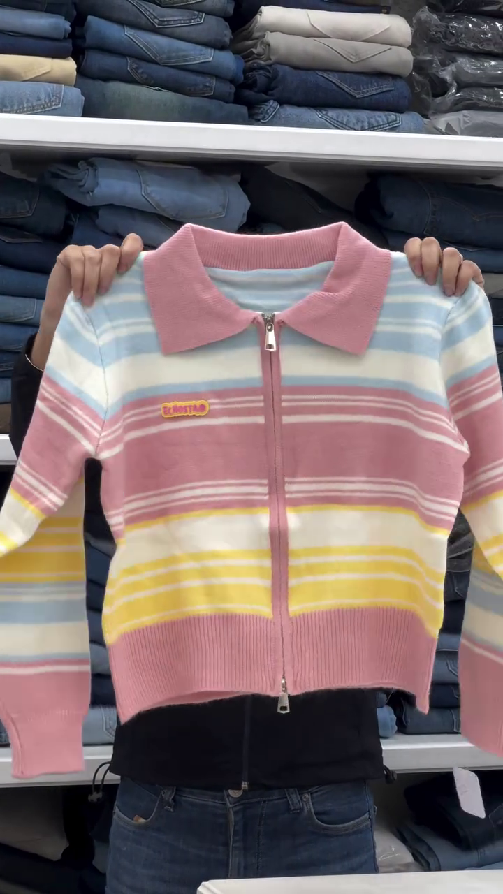 ✨Trendy Striped Cute Colorful Girls Winter Zip Cardigan Sweater With Soft Cozy Fabric✨