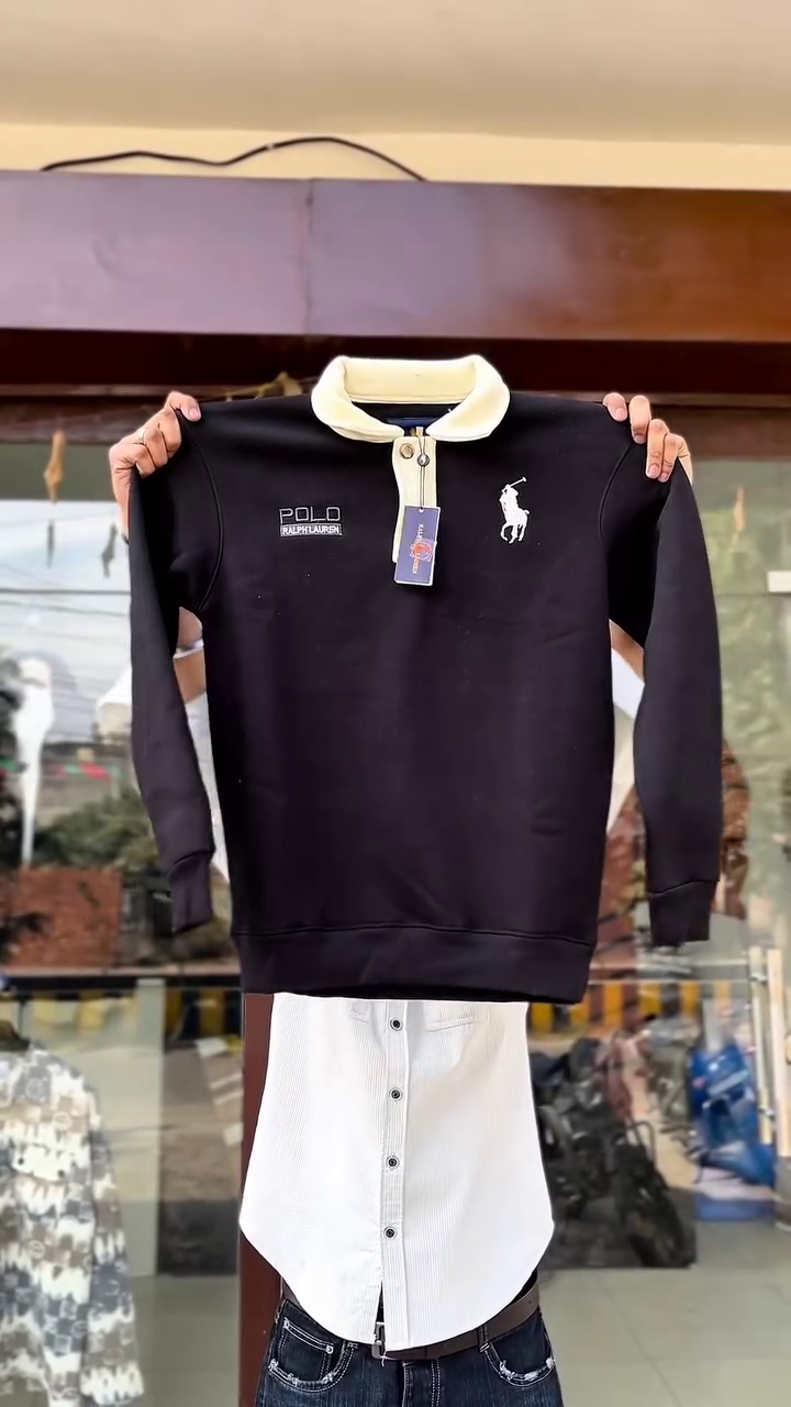 ✨Elegant Cream Premium Men’s Winter Sweatshirt With Stylish Contrast Collar & Full Sleeves✨