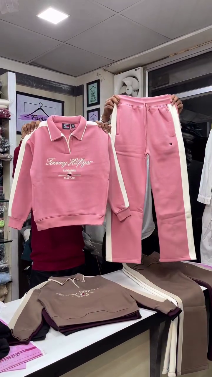 Pink & Cream Side‑Stripe Cozy Sweatshirt Jogger Co‑ord Set