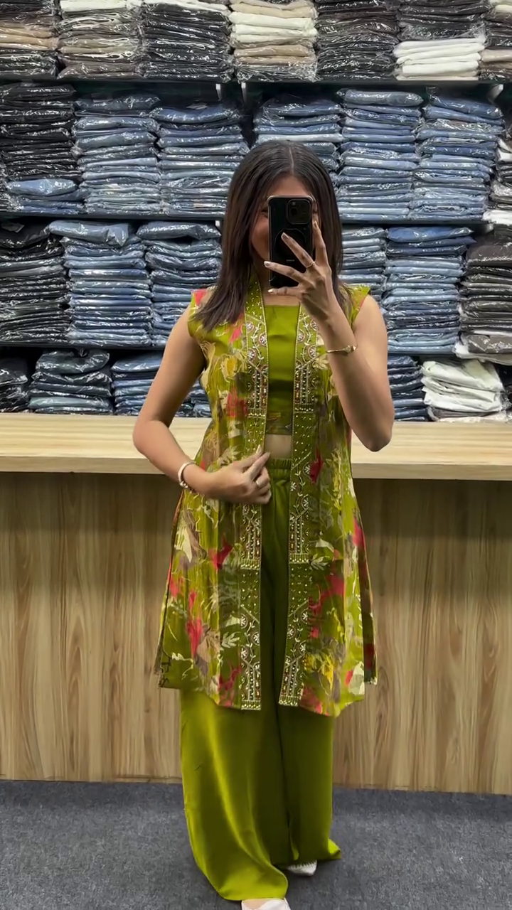 Hot Pink Printed Indo-Fusion Co-Ord Set with Jacket Layer 💗🌺🌿