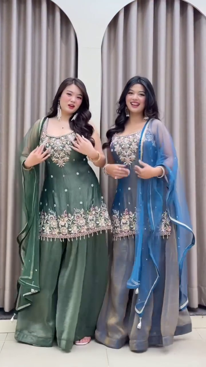 Twin Bloom Shararas: A Tale of Two Elegances" 🌿💙👯‍♀️