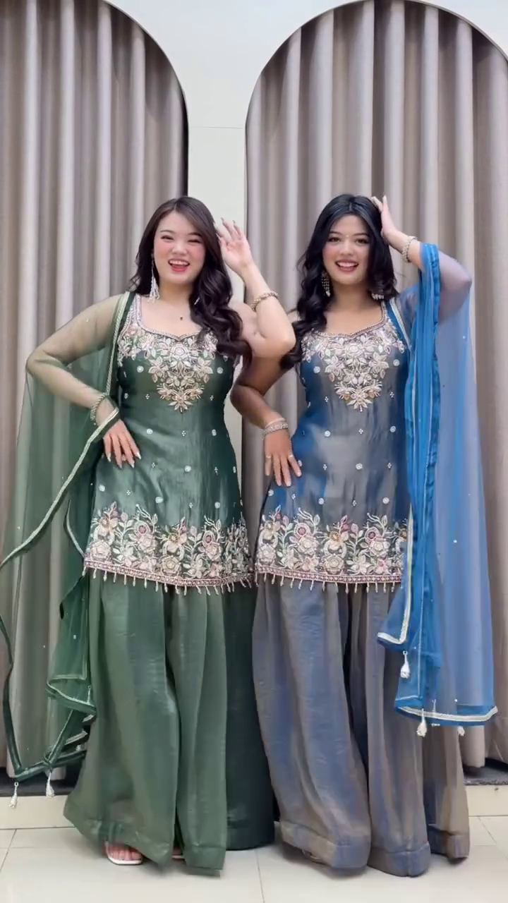 Twin Bloom Shararas: A Tale of Two Elegances" 🌿💙👯‍♀️