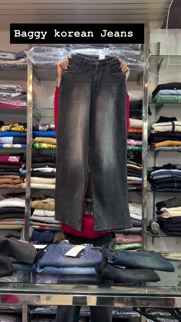 Black Baggy Wide-Leg Korean Jeans with Distressed Faded Detailing 👖🖤🔥🌍✨