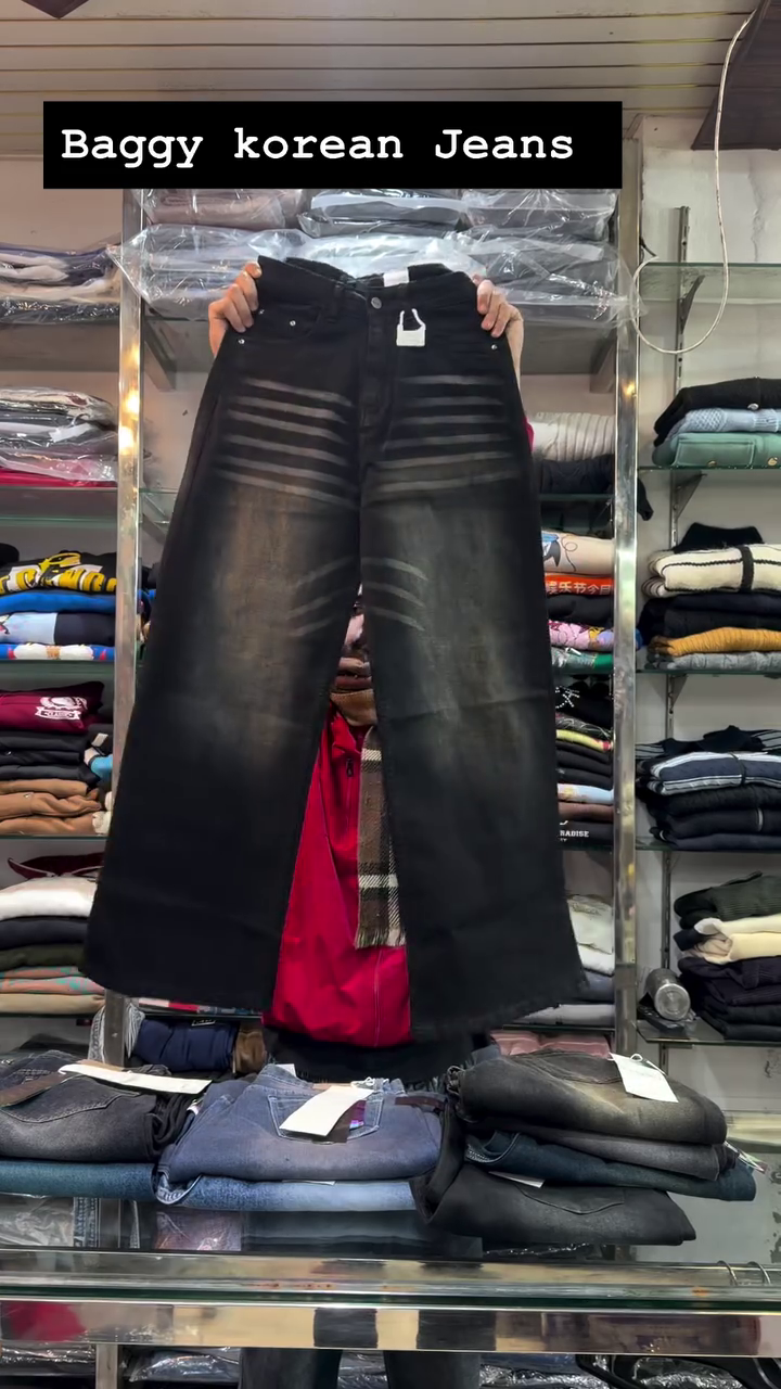 Black Baggy Wide-Leg Korean Jeans with Distressed Faded Detailing 👖🖤🔥🌍✨