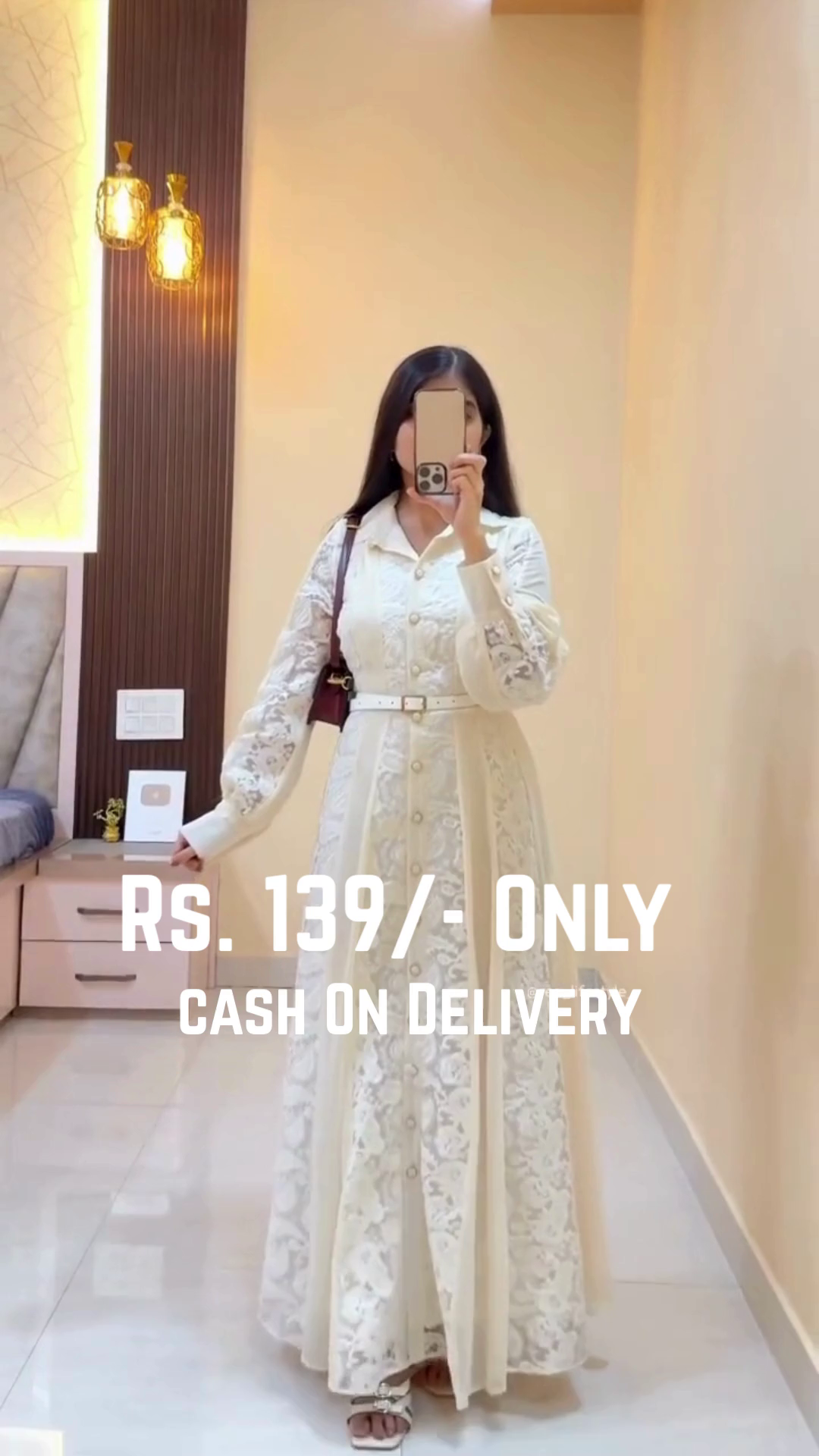 Long Red Lace High-Neck Dress with Full Sleeves, Belted Waist, and Floral Detailing 👗🍷🌹