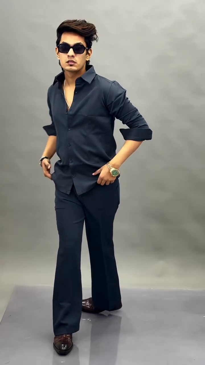 Teal Rolled-Sleeve Button-Up Shirt with Matching Teal Trousers and Brown Formal Shoes 👔👖🌊✨👞