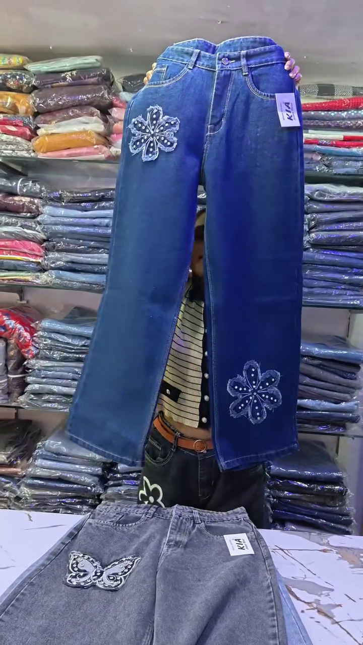 Faded Denim Jeans 👖 with Butterfly 🦋 Patch Embellishments ✨ Casual Statement Piece