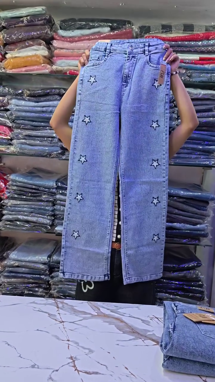 Faded Denim Jeans 👖 with Patterns🦋 Patch Embellishments ✨ Casual Statement Piece