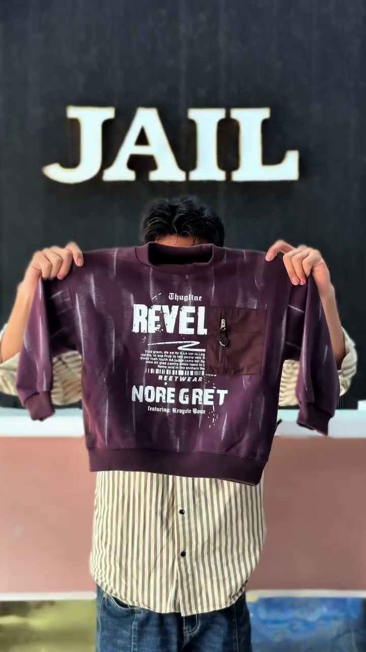 Beige Sweatshirt 👕 with Abstract Printed Text ✍️ + Casual Blue Jeans 👖 Streetwear Ensemble