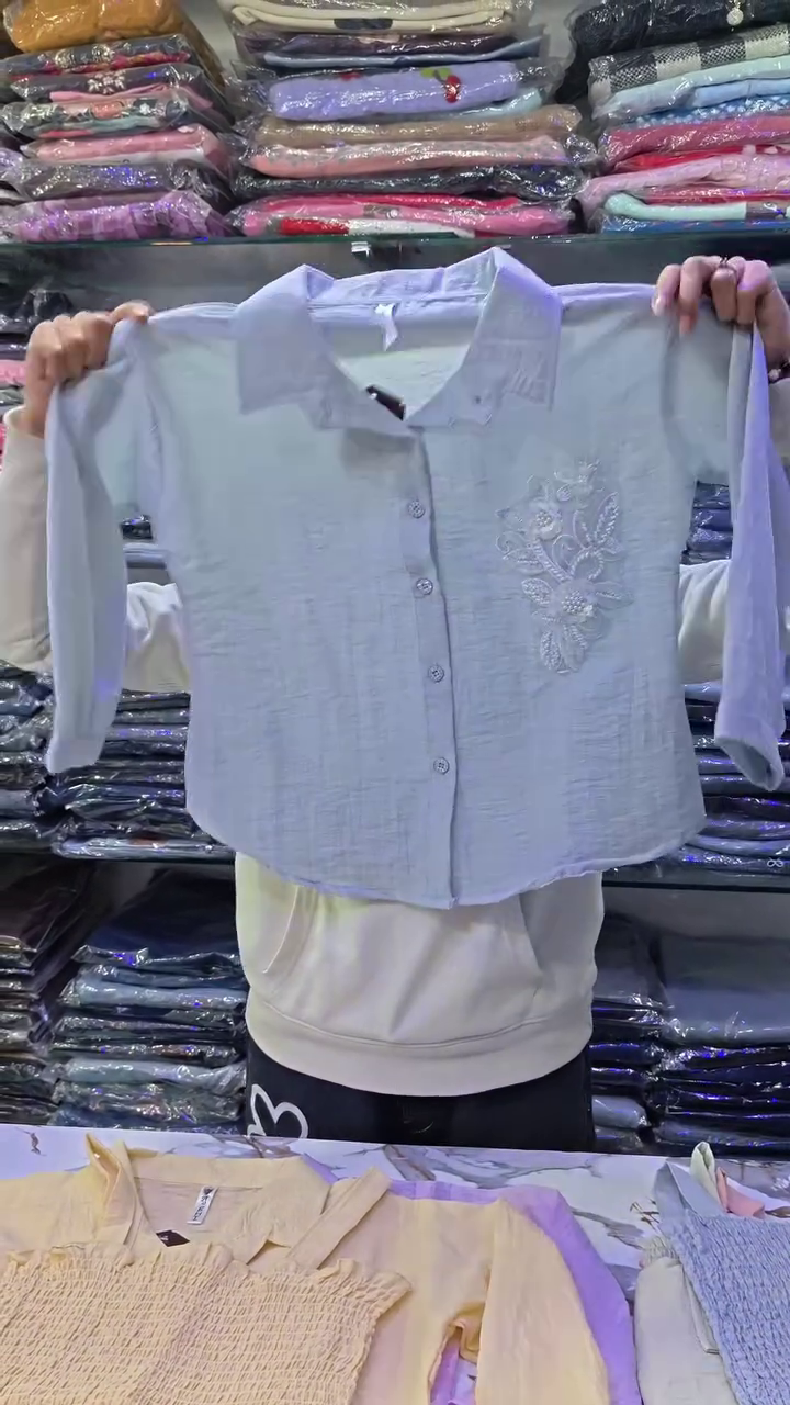 Lavender Dream Long-Sleeved Collared Blouse 👚 with Floral 🌸 Embroidery + Bead ✨ Detailing