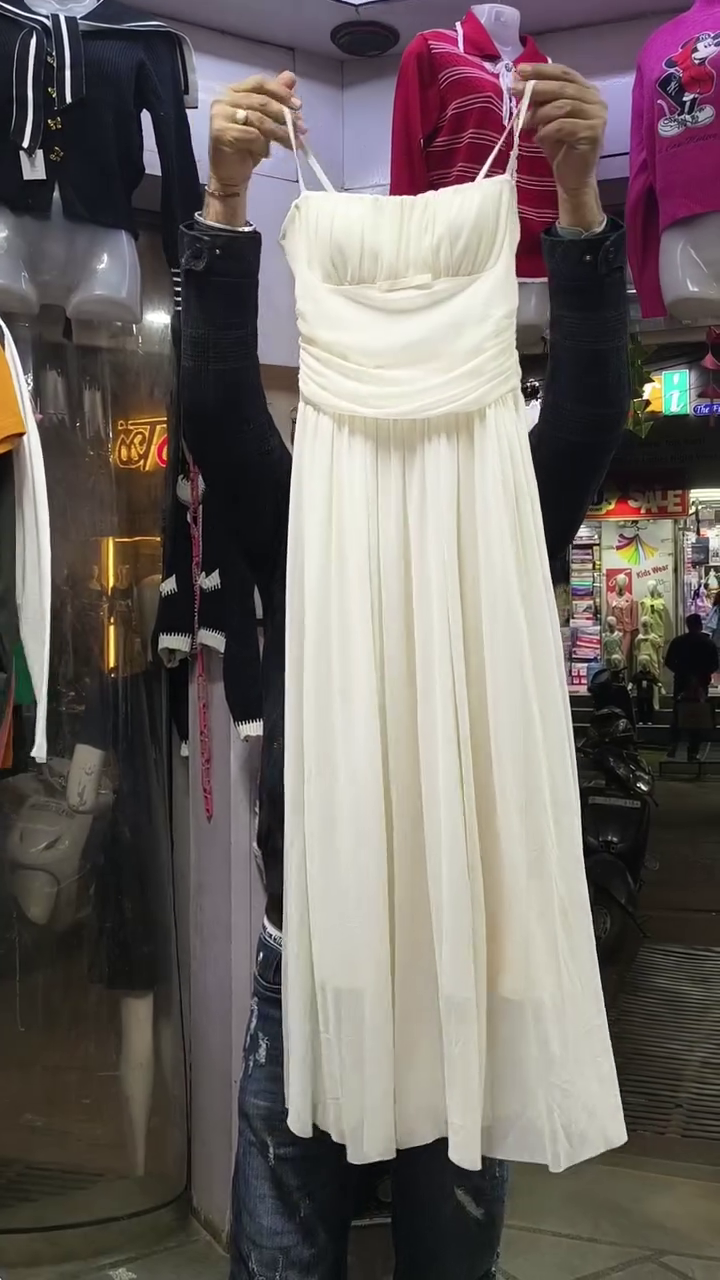 Ethereal White Sleeveless Dress 👗 with Gathered Bodice ✨ + Flowing Skirt 🌸