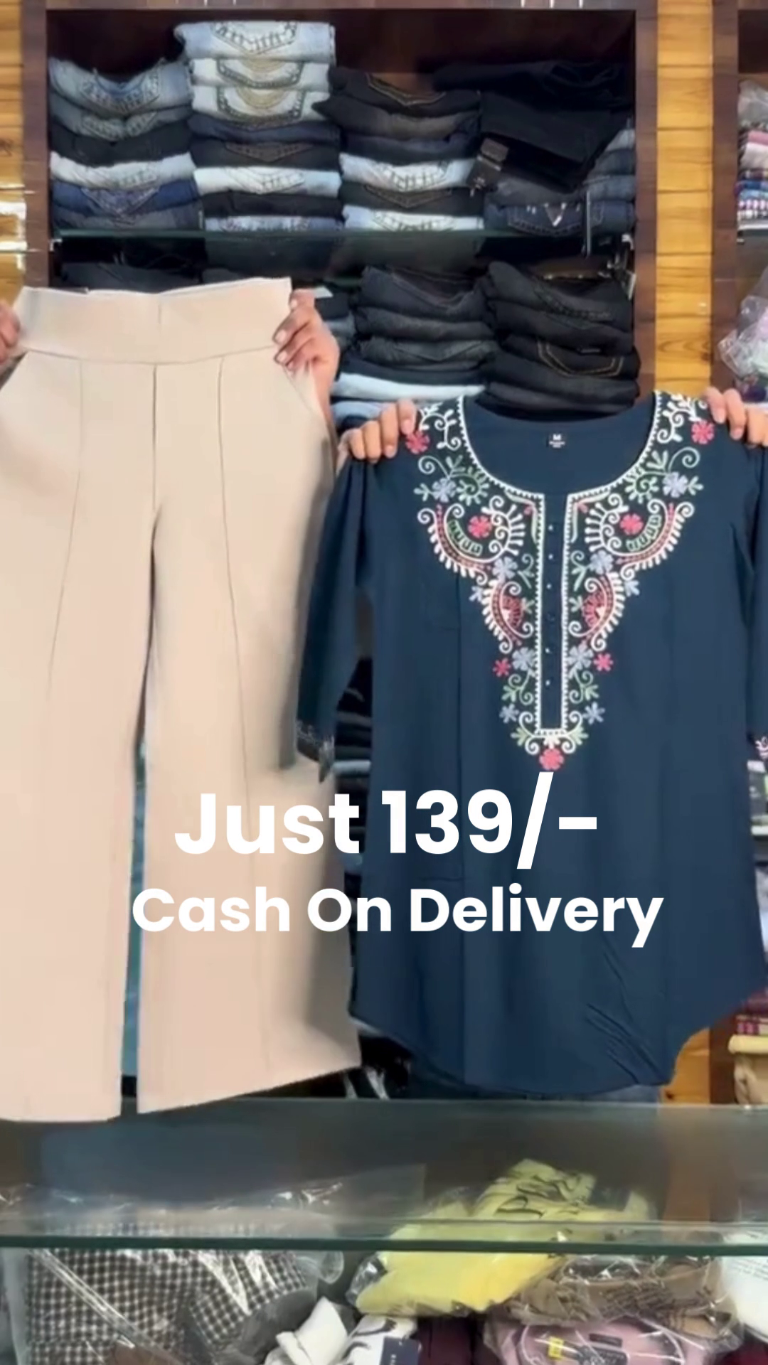 Elegant Maroon Kurti 👗 with Intricate Floral Embroidery 🌸 Around Neckline + Beige Trousers 👖 Ensemble