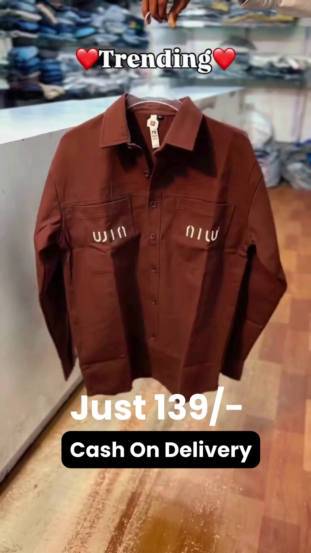 Brown Button-Up Shirt 👔 with Dual Chest Pockets ✨ + White Stylized Print Designs 🎨 Casual Ensemble