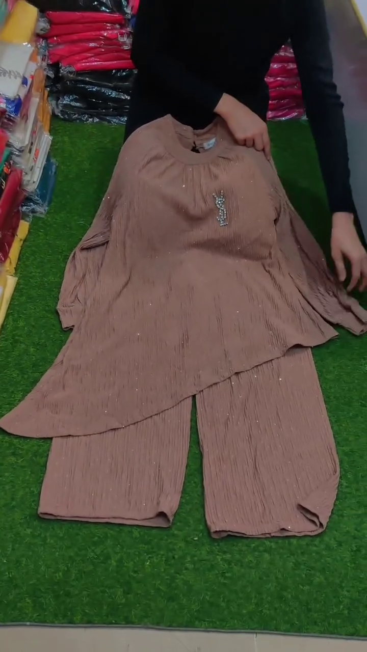 Chocolate Brown Textured Asymmetrical Layered Tunic Top with Matching Wide-Leg Palazzo Pants Ethnic Fusion Co-Ord Set 🤎✨👚👖