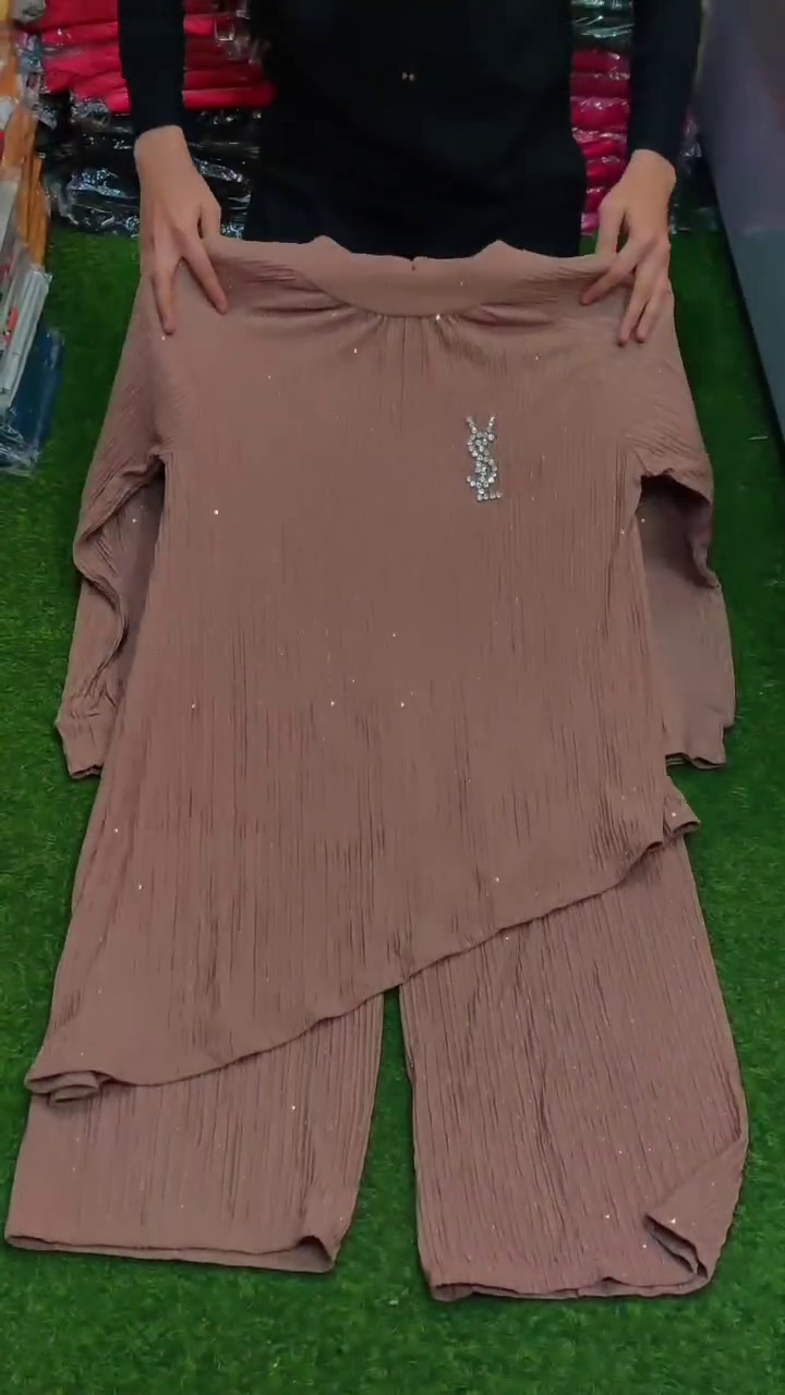 Chocolate Brown Textured Asymmetrical Layered Tunic Top with Matching Wide-Leg Palazzo Pants Ethnic Fusion Co-Ord Set 🤎✨👚👖