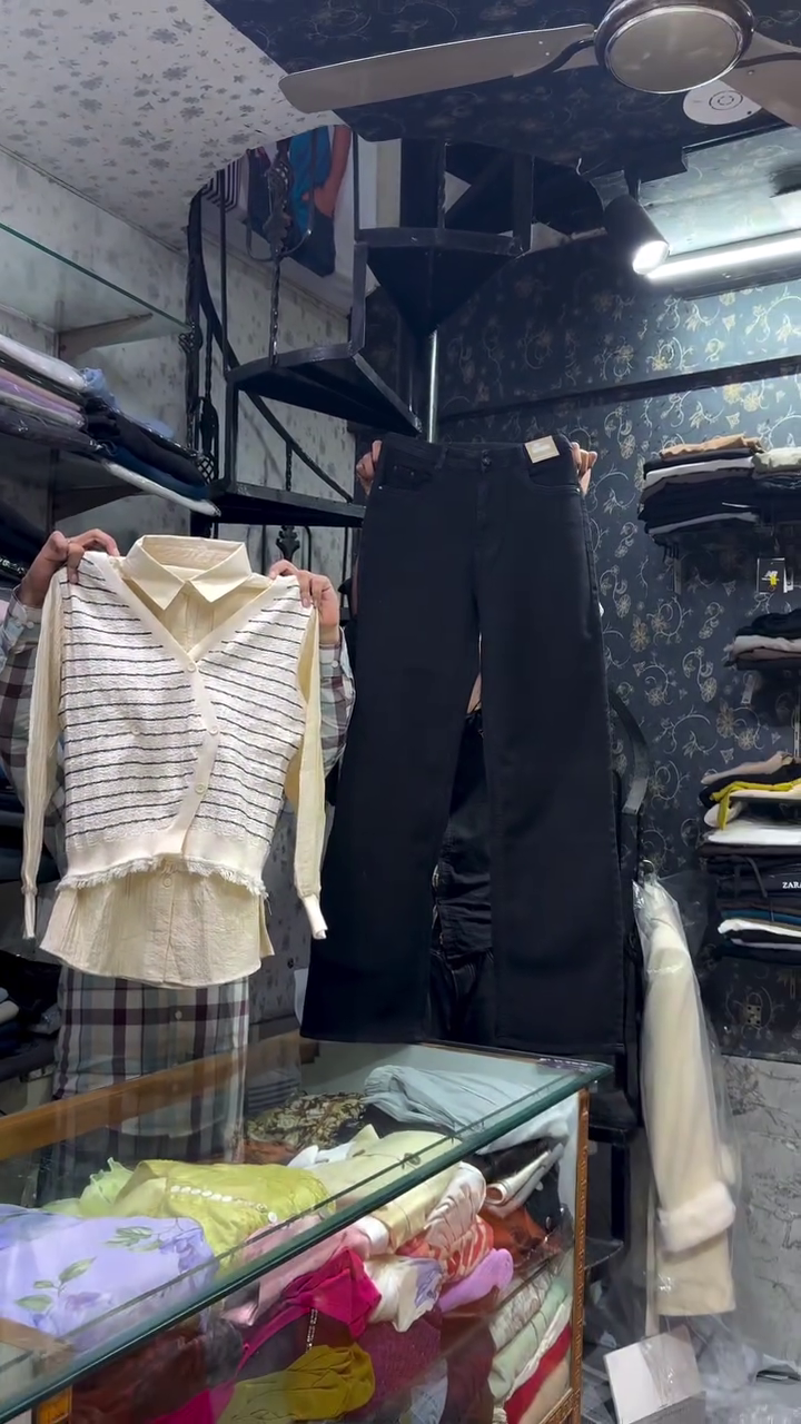 Women’s Cream Layered Look Shirt with Attached Striped Knit Button-Front Vest Detail 👔🧶✨