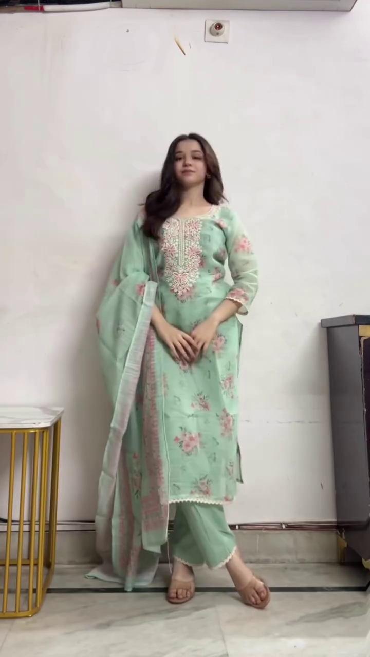 Navy Blue Floral Printed V-Neck Long Anarkali Kurta with Matching Pants and Coordinated Dupatta Traditional Ethnic Three-Piece Set 💙🌸👗✨ 🌟 Product Details: