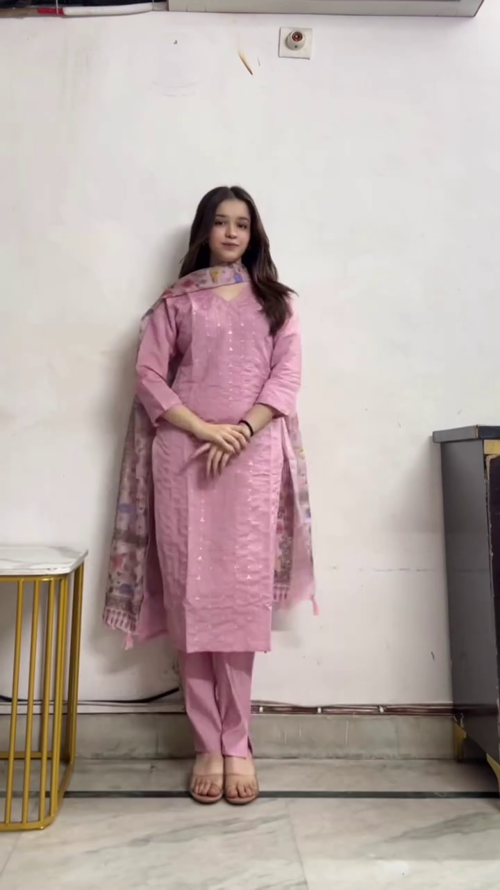 Navy Blue Floral Printed V-Neck Long Anarkali Kurta with Matching Pants and Coordinated Dupatta Traditional Ethnic Three-Piece Set 💙🌸👗✨ 🌟 Product Details: