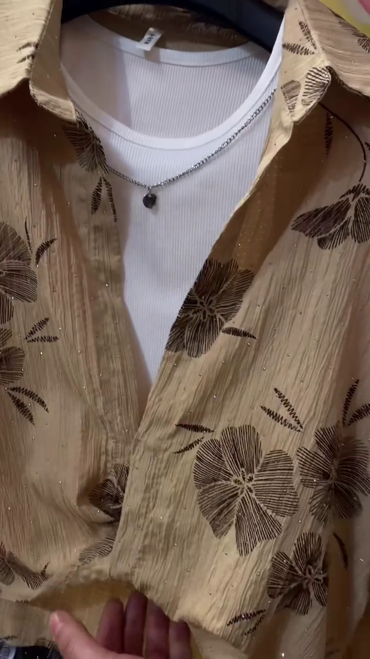 Beige Floral Sheer Overlay Shimmer-Thread Elegant Women’s Shirt with Inner Layer