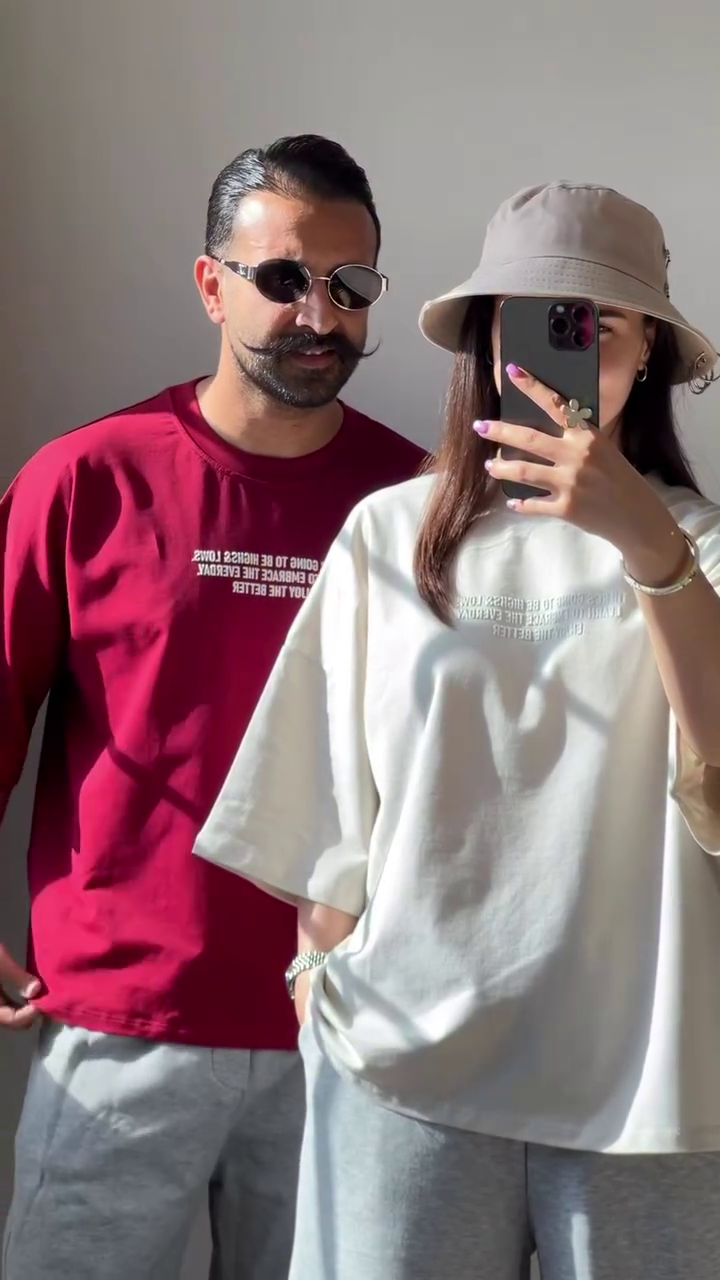 Minimalist Oversized Unisex Graphic Statement T-Shirt (Red & Off-White Variants)