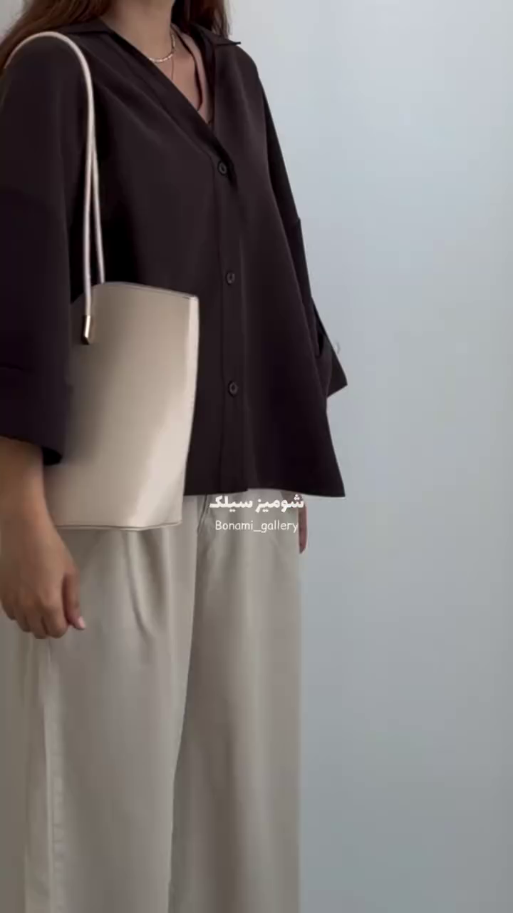 Elegant Chocolate Brown Oversized Satin-Feel Drop-Shoulder Button-Down Women’s Shirt with Wide Sleeves