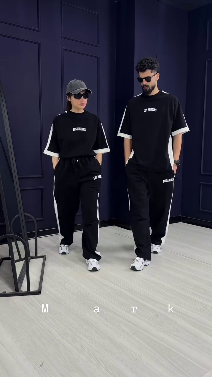 Powder Blue Unisex “Los Angeles” Co-Ord Lounge Set with Oversized T-Shirt & Relaxed Drawstring Pants 💙👟