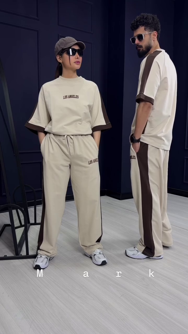 Powder Blue Unisex “Los Angeles” Co-Ord Lounge Set with Oversized T-Shirt & Relaxed Drawstring Pants 💙👟