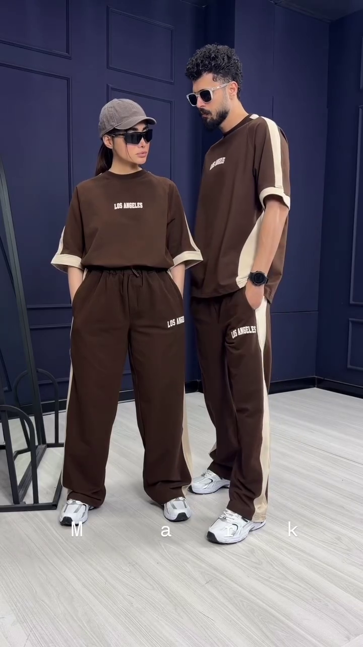 Powder Blue Unisex “Los Angeles” Co-Ord Lounge Set with Oversized T-Shirt & Relaxed Drawstring Pants 💙👟