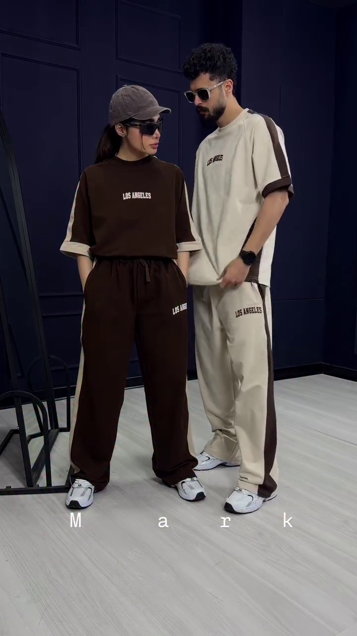 Powder Blue Unisex “Los Angeles” Co-Ord Lounge Set with Oversized T-Shirt & Relaxed Drawstring Pants 💙👟