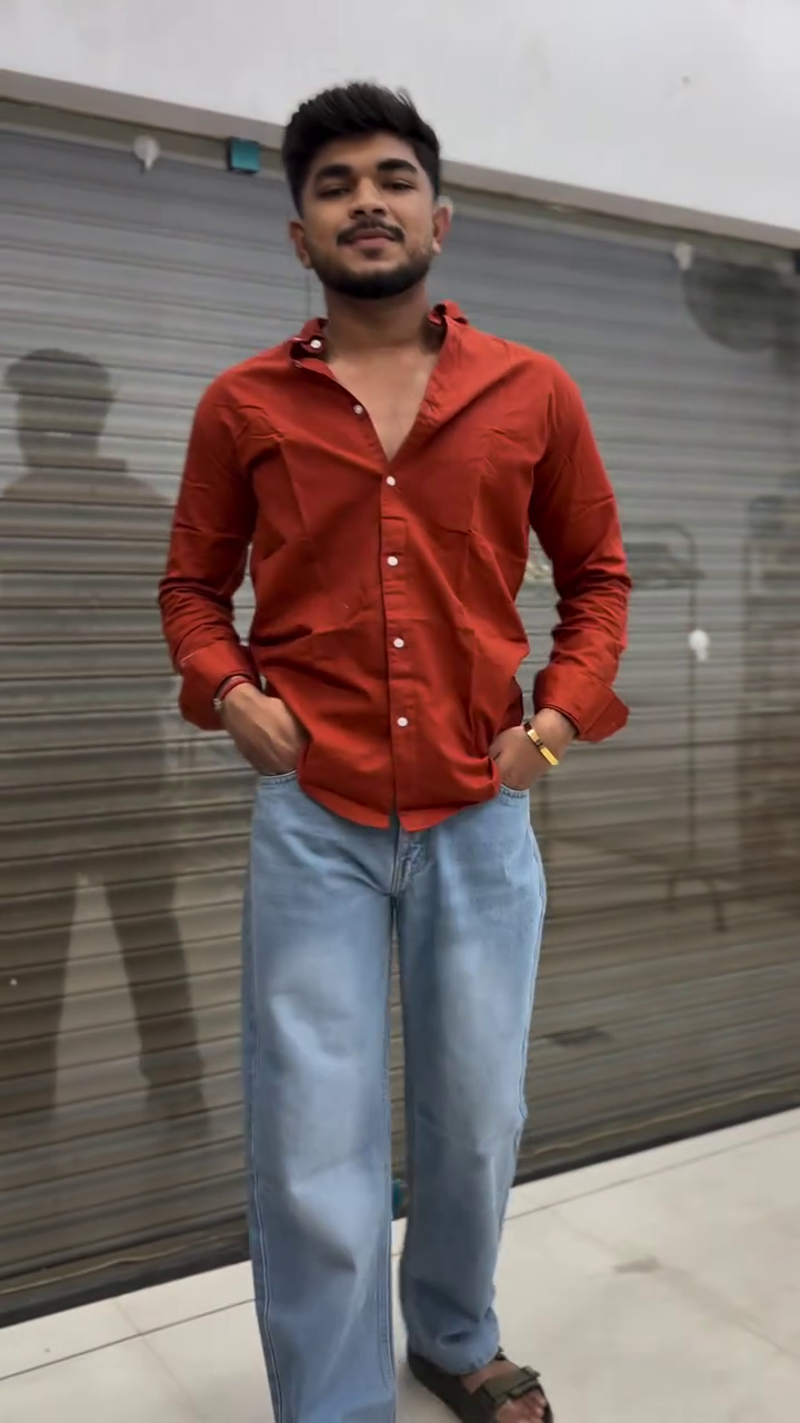 Deep Maroon Slim-Fit Button-Down Casual Shirt with Full Sleeves Paired with Cream Straight-Fit Trousers – Smart Casual Contemporary Menswear Outfit