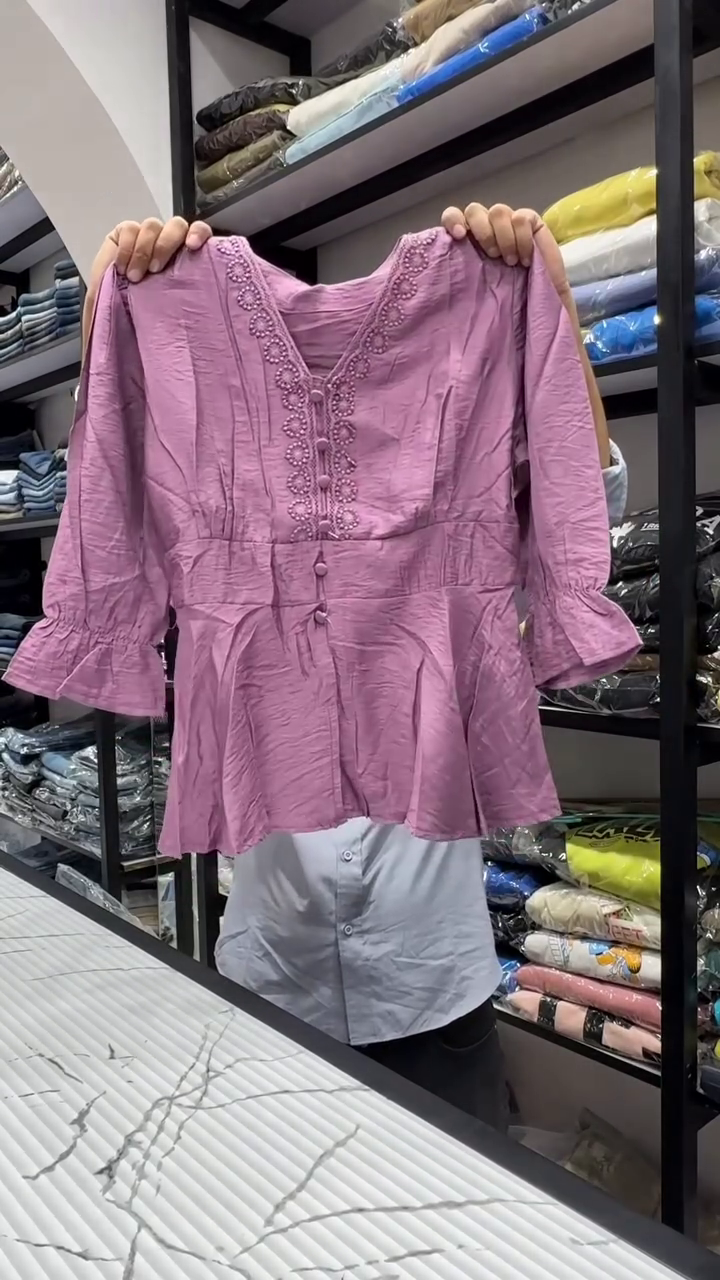 Pink Peplum Style Women's Top with Decorative Front Buttons