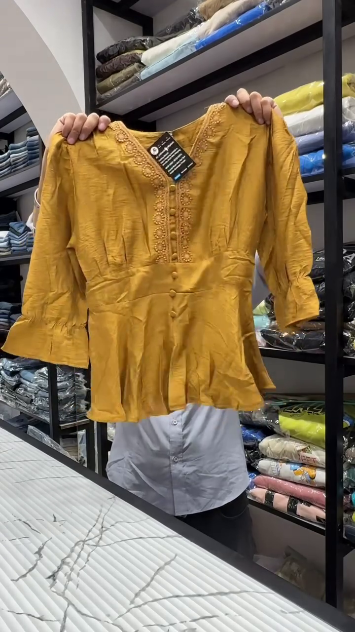 Pink Peplum Style Women's Top with Decorative Front Buttons