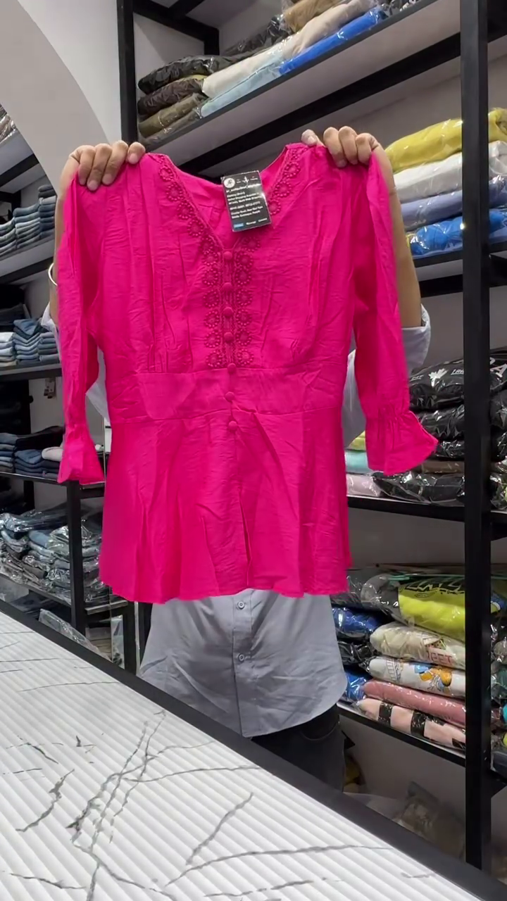 Pink Peplum Style Women's Top with Decorative Front Buttons