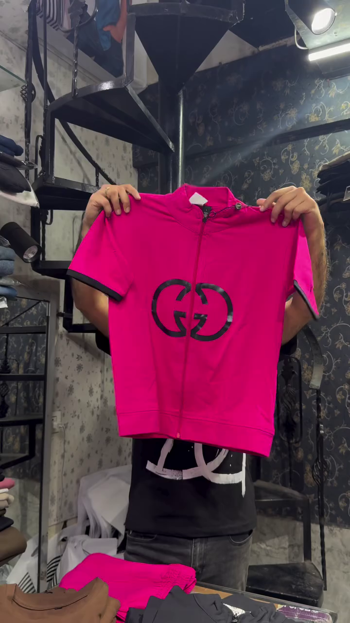 Bright Pink Front Zip Short Sleeve Athleisure Sports T-Shirt Top