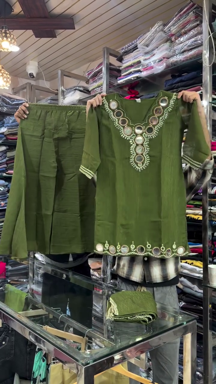 Royal Red Mirror Embellished Traditional Kurta with Matching Pants