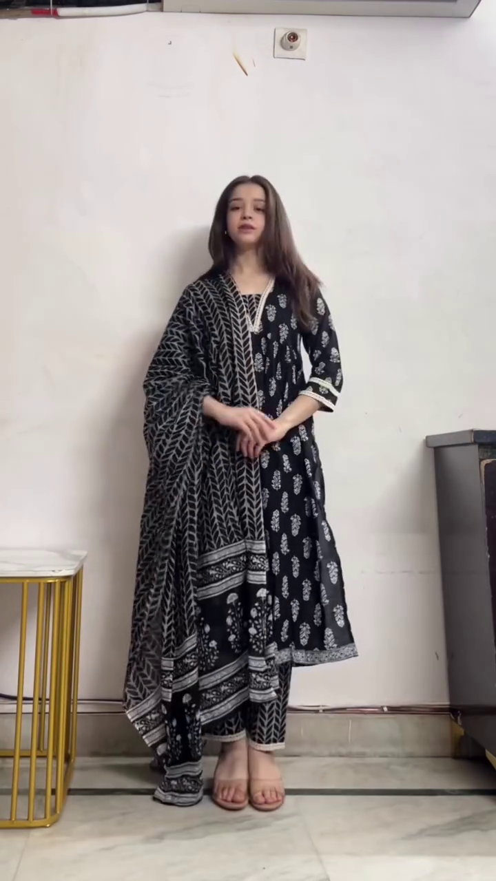 Soft Sky Blue Floral Printed Cotton Kurta with Pants and Elegant Dupatta