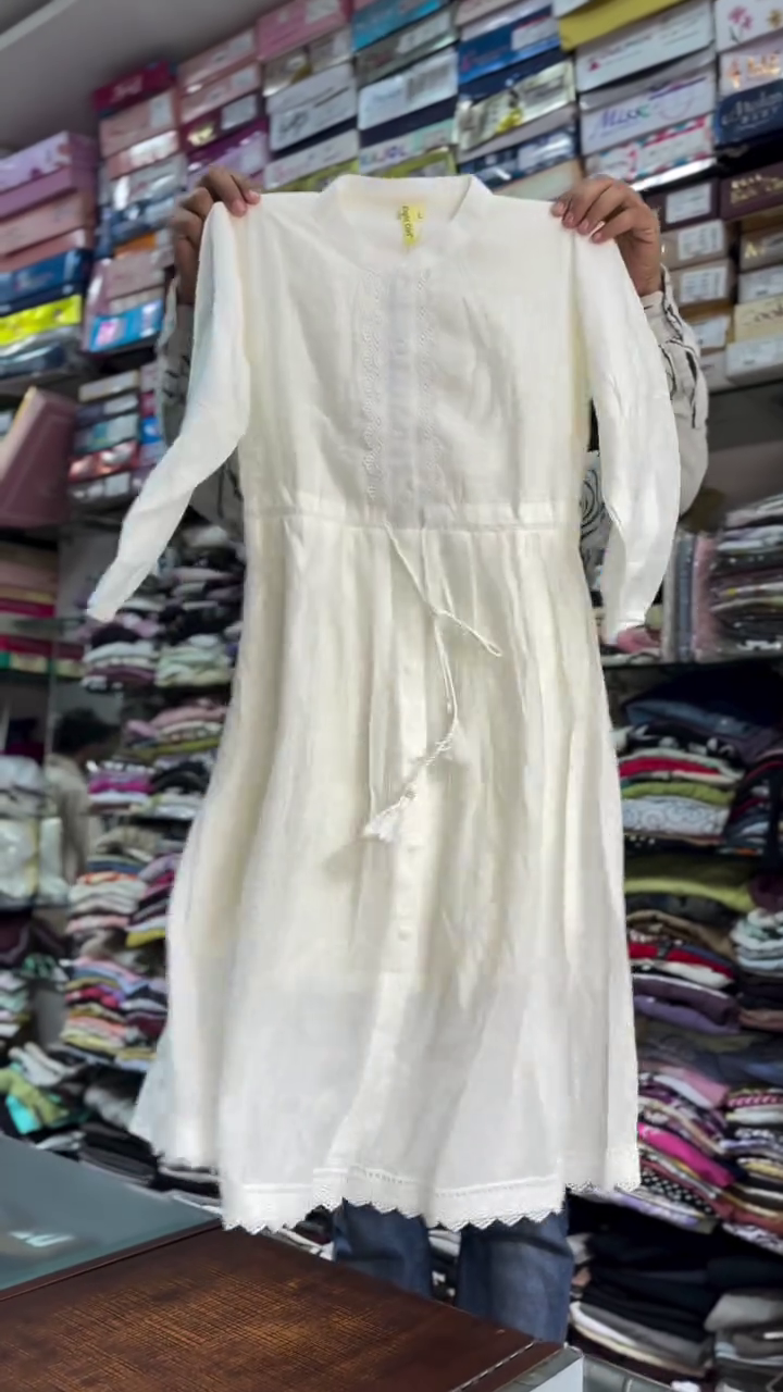 Classic Ivory White Long A-Line Cotton Kurti Dress
