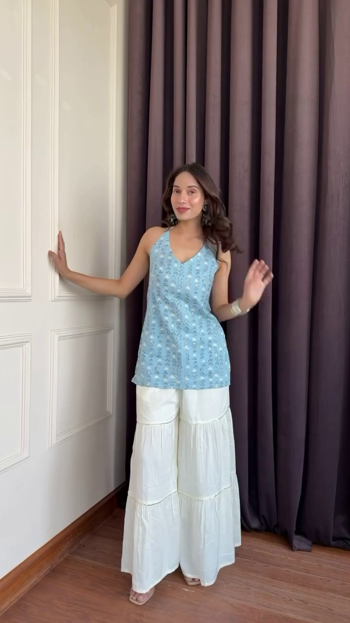 Kurti with Matching Flared Palazzo Pants Set