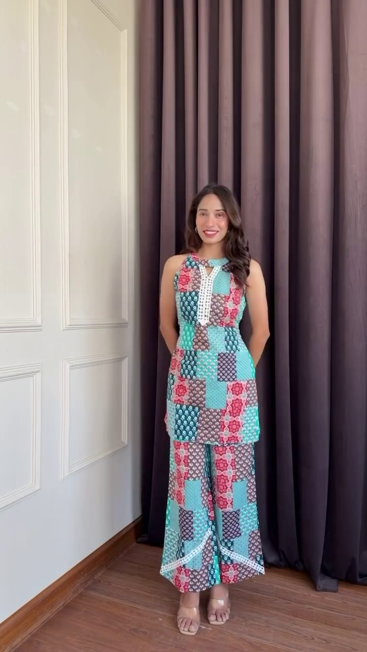 Kurti with Matching Flared Palazzo Pants Set