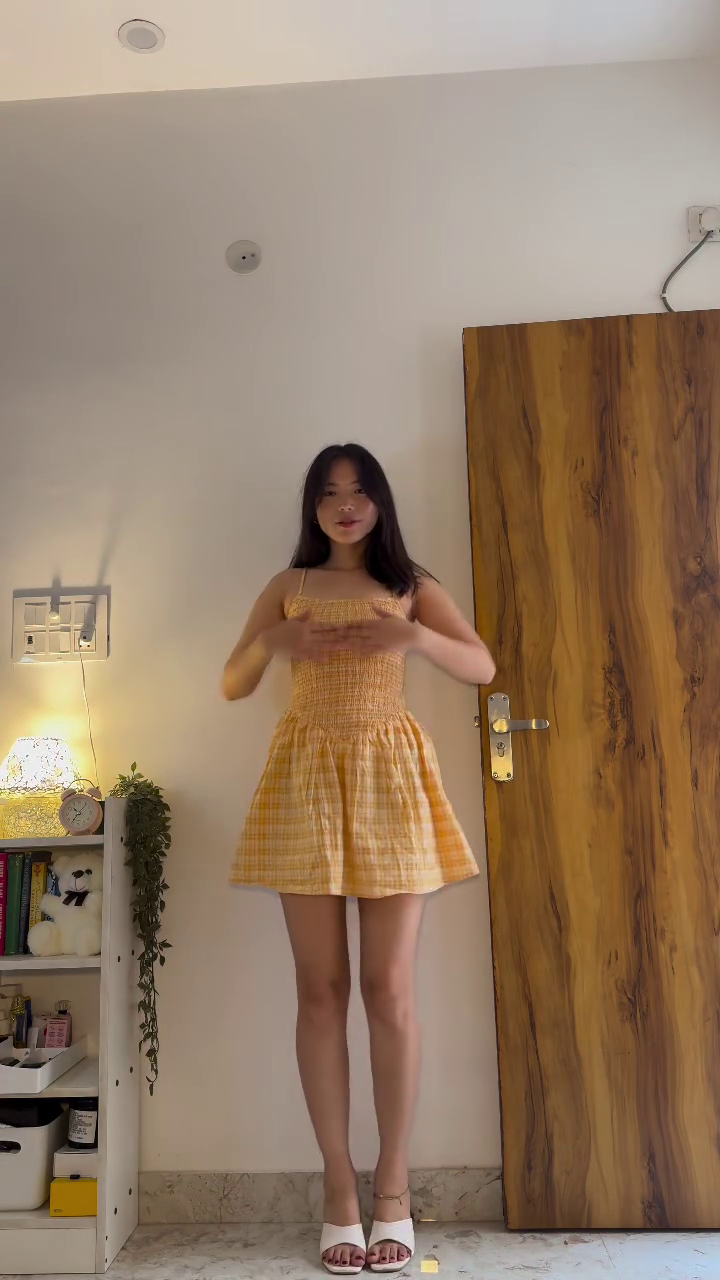 Yellow Checkered Smocked Summer Mini Dress