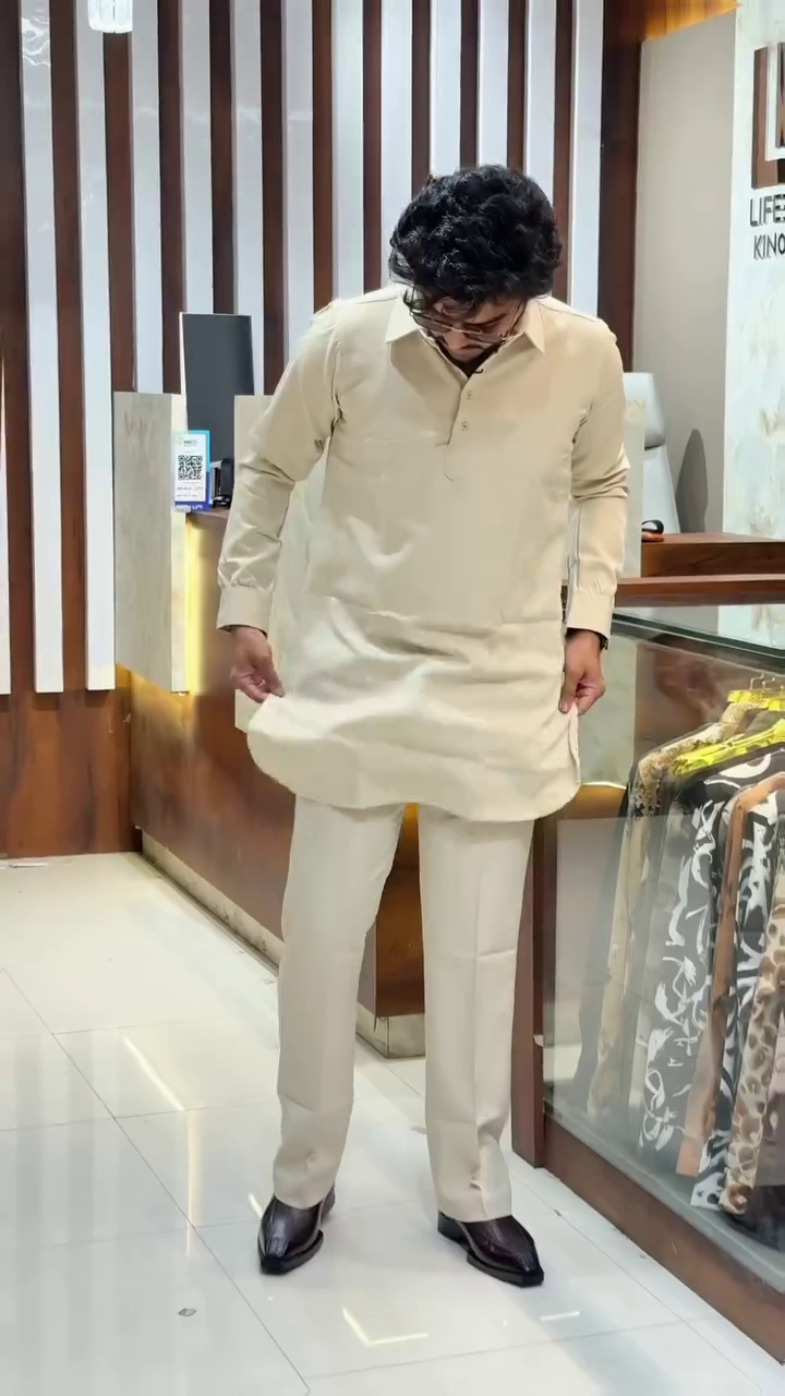 Classic Beige Minimal Kurta & Straight Pant
