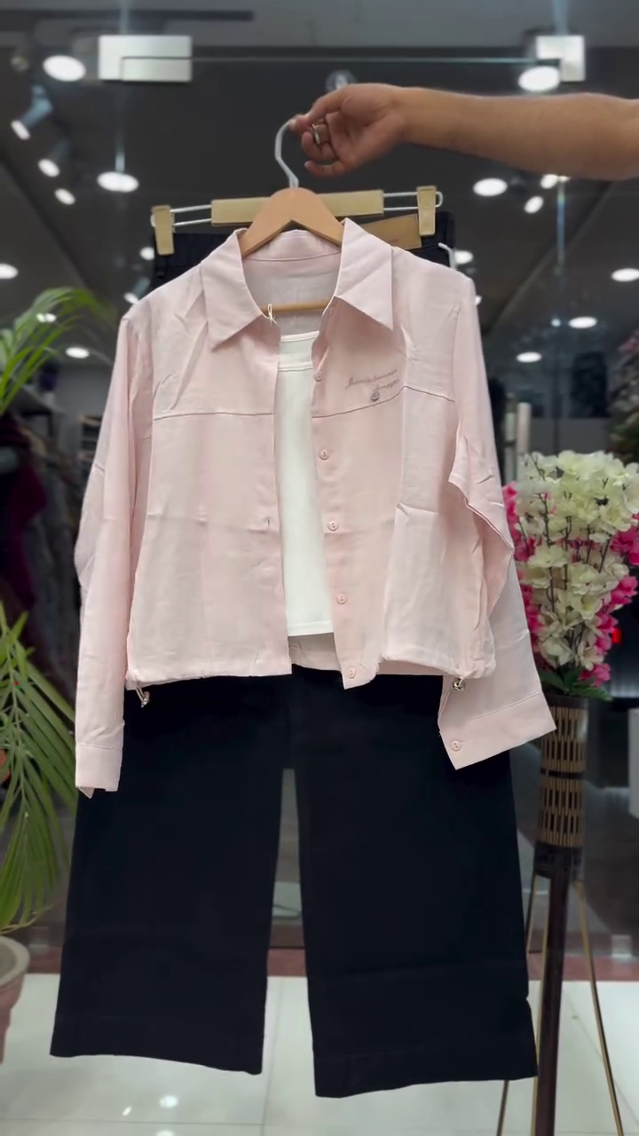 Shirt with Inner Top & Black Wide-Leg Shorts Co-Ord Outfit