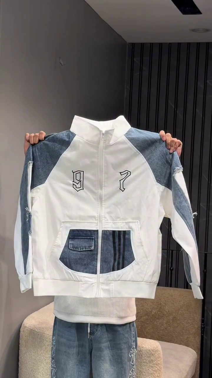 Denim Patch Streetwear Bomber Jacket