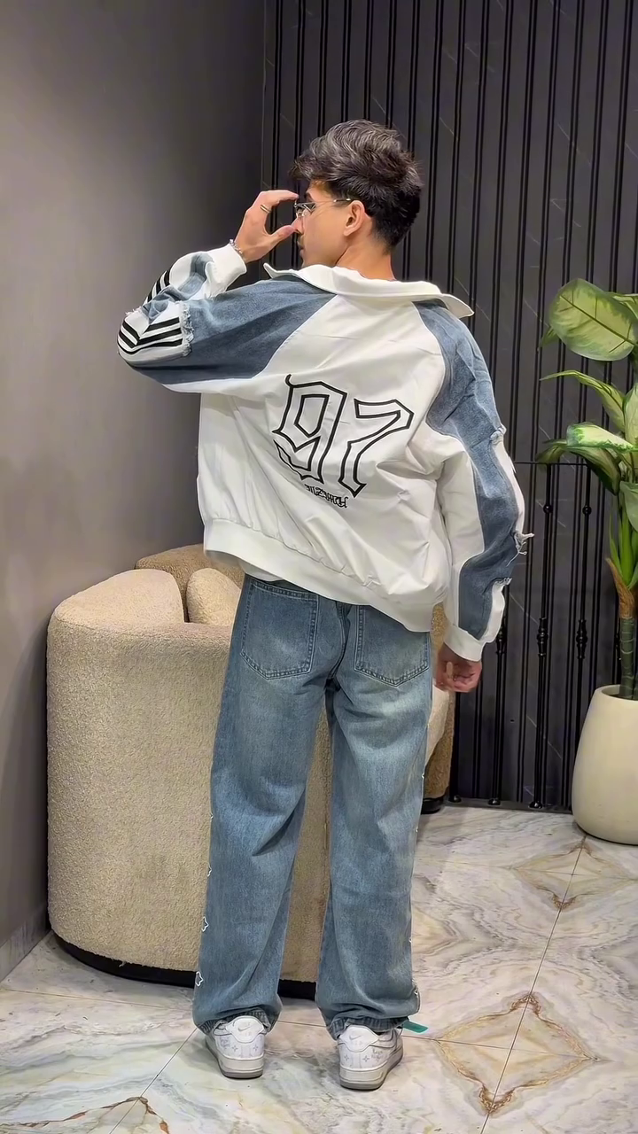 Denim Patch Streetwear Bomber Jacket