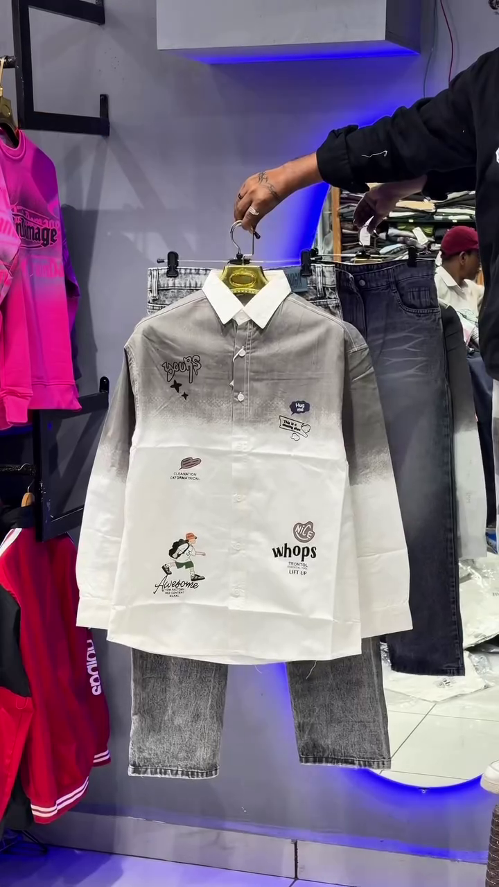 Casual Shirt With Dark Wash Straight Fit Denim Jeans Two Piece Western Outfit Set