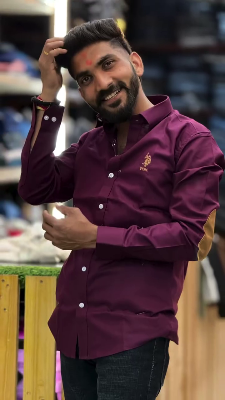 Casual Shirt With Contrast Elbow Patch Detailing Modern Slim Fit Men’s Shirt